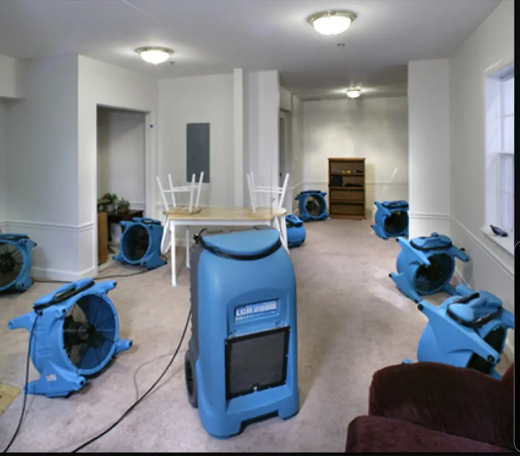 Air movers and dehumidifier setup for Water Damage Restoration in Mooresville