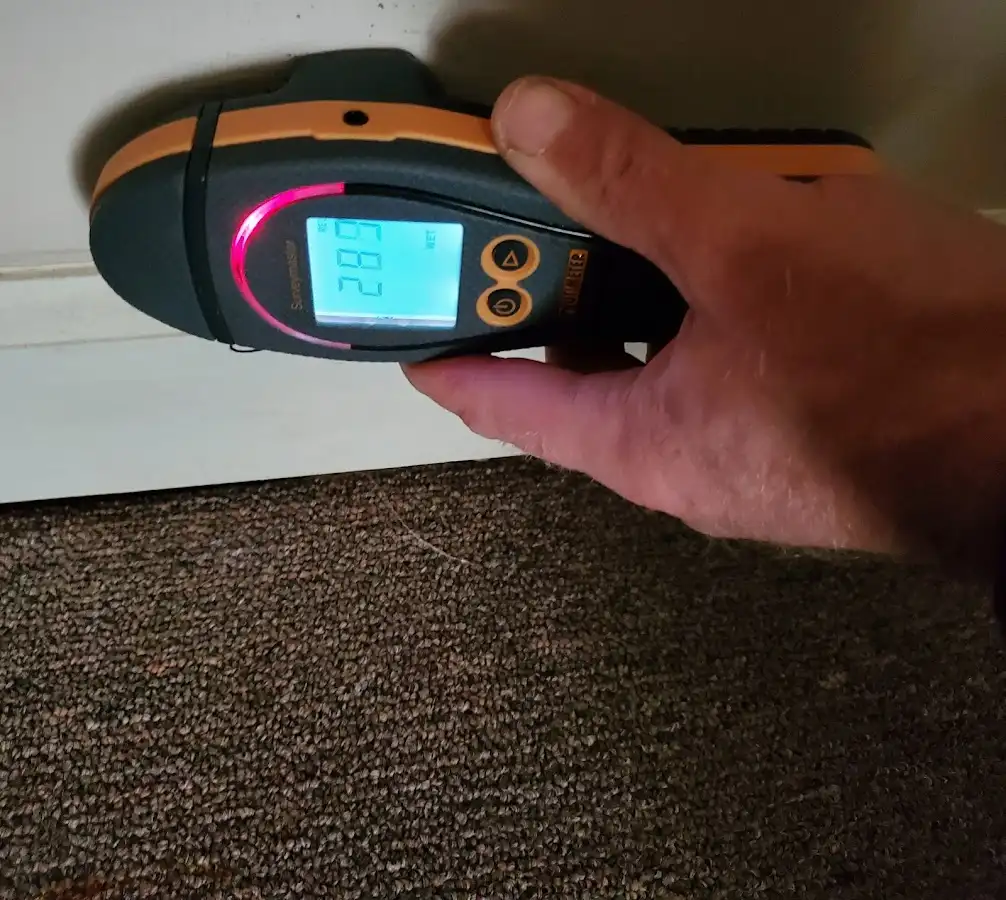 Moisture detection at baseboard during Sewage Cleanup & Sanitation in Mooresville